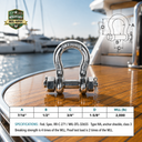 Mil-Spec Stainless Steel Bolt Pin Anchor Shackle, Marine Boat Rigging Shackle for Chain, Rope, Cable, and Anchor Use