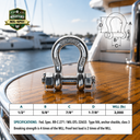 Mil-Spec Stainless Steel Bolt Pin Anchor Shackle, Marine Boat Rigging Shackle for Chain, Rope, Cable, and Anchor Use