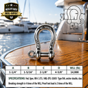 Mil Spec T316 Stainless Steel Forged Load Rated Screw Pin Anchor Shackle, Marine Grade Rigging Shackle for Chain and Cable