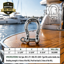 Mil Spec T316 Stainless Steel Forged Load Rated Screw Pin Anchor Shackle, Marine Grade Rigging Shackle for Chain and Cable