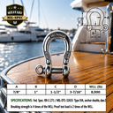 Mil Spec T316 Stainless Steel Forged Load Rated Screw Pin Anchor Shackle, Marine Grade Rigging Shackle for Chain and Cable