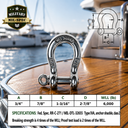 Mil Spec T316 Stainless Steel Forged Load Rated Screw Pin Anchor Shackle, Marine Grade Rigging Shackle for Chain and Cable