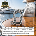 Mil Spec T316 Stainless Steel Forged Load Rated Screw Pin Anchor Shackle, Marine Grade Rigging Shackle for Chain and Cable