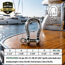 Mil Spec T316 Stainless Steel Forged Load Rated Screw Pin Anchor Shackle, Marine Grade Rigging Shackle for Chain and Cable
