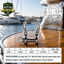Mil Spec T316 Stainless Steel Forged Load Rated Screw Pin Anchor Shackle, Marine Grade Rigging Shackle for Chain and Cable