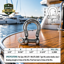 Mil Spec T316 Stainless Steel Forged Load Rated Screw Pin Anchor Shackle, Marine Grade Rigging Shackle for Chain and Cable