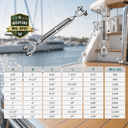 Mil Spec T316 Stainless Steel Jaw Jaw Turnbuckle, Marine Grade Rigging Tensioner with WLL for Chain, Cable, and Rope