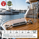Mil Spec T316 Stainless Steel Jaw Jaw Turnbuckle, Marine Grade Rigging Tensioner with WLL for Chain, Cable, and Rope