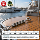 Mil-Spec T316 Stainless Steel Jaw Eye Turnbuckle, Marine Grade Rigging Tensioner for Cable, Chain, Rope, and Boat Hardware