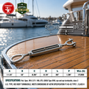 Mil-Spec T316 Stainless Steel Jaw Eye Turnbuckle, Marine Grade Rigging Tensioner for Cable, Chain, Rope, and Boat Hardware