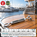 Mil-Spec T316 Stainless Steel Jaw Eye Turnbuckle, Marine Grade Rigging Tensioner for Cable, Chain, Rope, and Boat Hardware