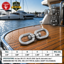T316 Stainless Steel Drop Forged Mil-Spec Eye Eye Swivel, Marine Grade Rigging Swivel for Chain, Rope, Cable, and Boat Hardware