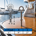 Marine T316 Stainless Steel Fully Threaded Shoulder Eye Bolt, Boat Dock Rigging Eye Screw for Cable, Chain, Rope, and Outdoor Use