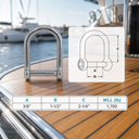 Marine T316 Stainless Steel Wide D Shackle, Screw Pin No-Snag Boat Rigging Connector for Chain, Rope, Cable - PACK 4