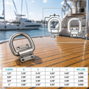 Marine T316 Stainless Steel Bolt-On Lashing Ring D-Ring Anchor Tie Down for Deck, Dock, Trailer, Cargo, Rope, Chain - PACK 4