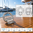 Marine T316 Stainless Steel Bolt-On Lashing Ring D-Ring Anchor Tie Down for Deck, Dock, Trailer, Cargo, Rope, Chain - PACK 4