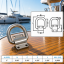 Marine T316 Stainless Steel Bolt-On Lashing Ring D-Ring Anchor Tie Down for Deck, Dock, Trailer, Cargo, Rope, Chain - PACK 4