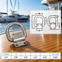 Marine T316 Stainless Steel Bolt-On Lashing Ring D-Ring Anchor Tie Down for Deck, Dock, Trailer, Cargo, Rope, Chain - PACK 4