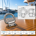 Marine T316 Stainless Steel Bolt-On Lashing Ring D-Ring Anchor Tie Down for Deck, Dock, Trailer, Cargo, Rope, Chain - PACK 4