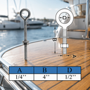 T316 Stainless Steel Welded Plain Eye Bolt, Marine Boat Eye Screw Hardware with Working Load Limit for Rigging and Fastening - PACK 4