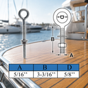 T316 Stainless Steel Welded Plain Eye Bolt, Marine Boat Eye Screw Hardware with Working Load Limit for Rigging and Fastening - PACK 4