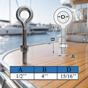 T316 Stainless Steel Welded Plain Eye Bolt, Marine Boat Eye Screw Hardware with Working Load Limit for Rigging and Fastening - PACK 4