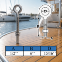 T316 Stainless Steel Welded Plain Eye Bolt, Marine Boat Eye Screw Hardware with Working Load Limit for Rigging and Fastening - PACK 4