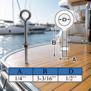 T316 Stainless Steel Welded Plain Eye Bolt, Marine Boat Eye Screw Hardware with Working Load Limit for Rigging and Fastening - PACK 4