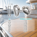 316 Stainless Steel Heavy Duty Wire Rope Thimble, Marine Cable Thimble for Shade Sail, Rigging, and Outdoor Use - PACK 5
