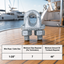 Galvanized Drop Forged Wire Rope Clips, Heavy Duty Marine Cable Clamps for Steel Cable, Rigging, Hoisting, Securing, and Loop Ends