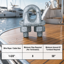Galvanized Drop Forged Wire Rope Clips, Heavy Duty Marine Cable Clamps for Steel Cable, Rigging, Hoisting, Securing, and Loop Ends