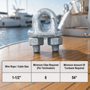 Galvanized Drop Forged Wire Rope Clips, Heavy Duty Marine Cable Clamps for Steel Cable, Rigging, Hoisting, Securing, and Loop Ends