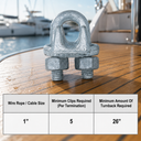 Galvanized Drop Forged Wire Rope Clips, Heavy Duty Marine Cable Clamps for Steel Cable, Rigging, Hoisting, Securing, and Loop Ends