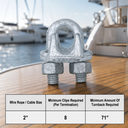 Galvanized Drop Forged Wire Rope Clips, Heavy Duty Marine Cable Clamps for Steel Cable, Rigging, Hoisting, Securing, and Loop Ends
