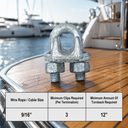 Galvanized Drop Forged Wire Rope Clips, Heavy Duty Marine Cable Clamps for Steel Cable, Rigging, Hoisting, Securing, and Loop Ends