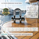 Marine T316 Stainless Steel Forged Bolt Pin Chain Shackle, Mil Spec Boat Rigging Shackle for Chain, Rope, Cable, and Anchor Use