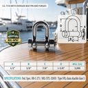 Marine T316 Stainless Steel Forged Bolt Pin Chain Shackle, Mil Spec Boat Rigging Shackle for Chain, Rope, Cable, and Anchor Use