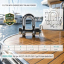 Marine T316 Stainless Steel Forged Bolt Pin Chain Shackle, Mil Spec Boat Rigging Shackle for Chain, Rope, Cable, and Anchor Use