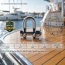 Marine T316 Stainless Steel Forged Bolt Pin Chain Shackle, Mil Spec Boat Rigging Shackle for Chain, Rope, Cable, and Anchor Use