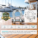 Mil Spec T316 Stainless Steel Bolt Pin Anchor Shackle, Non-Magnetic Drop Forged Marine Rigging Shackle for Boat and Chain