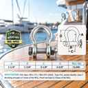 Mil Spec T316 Stainless Steel Bolt Pin Anchor Shackle, Non-Magnetic Drop Forged Marine Rigging Shackle for Boat and Chain