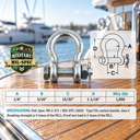 Mil Spec T316 Stainless Steel Bolt Pin Anchor Shackle, Non-Magnetic Drop Forged Marine Rigging Shackle for Boat and Chain
