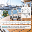 Mil Spec T316 Stainless Steel Bolt Pin Anchor Shackle, Non-Magnetic Drop Forged Marine Rigging Shackle for Boat and Chain