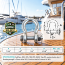 Mil Spec T316 Stainless Steel Bolt Pin Anchor Shackle, Non-Magnetic Drop Forged Marine Rigging Shackle for Boat and Chain