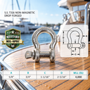 Mil Spec T316 Stainless Steel Screw Pin Anchor Shackle, Drop Forged Non-Magnetic Marine Rigging Shackle for Boat and Chain