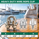 Marine Industrial Heavy Duty Wire Rope Clip Clamp, Stainless Steel Cable Clamp for Rigging, Cable, Rope, and Outdoor Use