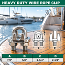 Marine Industrial Heavy Duty Wire Rope Clip Clamp, Stainless Steel Cable Clamp for Rigging, Cable, Rope, and Outdoor Use