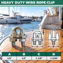 Marine Industrial Heavy Duty Wire Rope Clip Clamp, Stainless Steel Cable Clamp for Rigging, Cable, Rope, and Outdoor Use