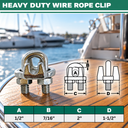 Marine Industrial Heavy Duty Wire Rope Clip Clamp, Stainless Steel Cable Clamp for Rigging, Cable, Rope, and Outdoor Use
