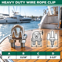 Marine Industrial Heavy Duty Wire Rope Clip Clamp, Stainless Steel Cable Clamp for Rigging, Cable, Rope, and Outdoor Use